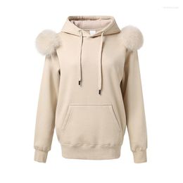 Women's Hoodies 2023 Aankomst herfst Winter Hoodie vrouwen fleece pullover met kap echte bont dame jas jassen S5185