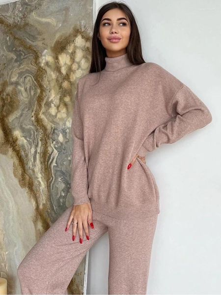 Sudaderas con capucha para mujer 2023 Otoño Casual Mujeres de punto Conjunto de dos piezas Jersey Tops Pantalones de cintura alta Traje Femme Moda Elegante Chándal