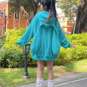 Sweats à capuche pour femmes 2023 Automne Harajuku Broderie Femmes Vintage Streetwear Sweat à capuche Zip Up Sweat-shirt ample Y2K Esthétique Mint Green Cardigan