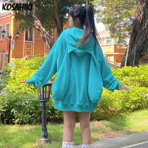 Sweats à capuche pour femmes 2023 Automne Harajuku Broderie Femmes Vintage Streetwear Sweat à capuche Zip Up Sweat-shirt ample Y2K Esthétique Mint Green Cardiga