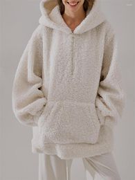 Sudaderas con capucha para mujer 2023 Otoño Invierno Mujeres Sudadera con cremallera Kawaii Fleece Faux Fur Flojo Jersey Manga larga Casual Blanco Teddy Soft Tops