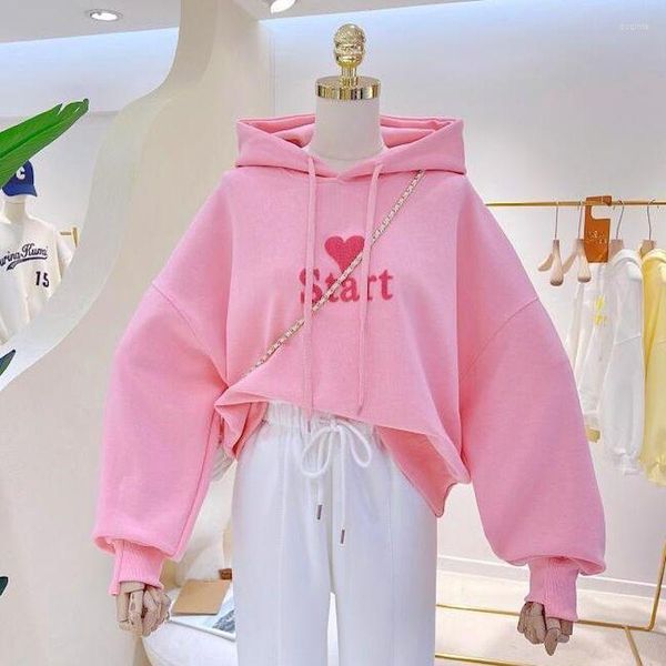 Sudaderas con capucha para mujer, chaqueta fina con capucha coreana para principios de otoño 2023, sudadera holgada con letras de amor bordadas en toalla, abrigo informal de moda