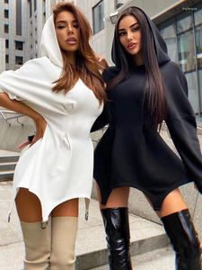 Hoodies pour femmes 2023 robe à capuche de mode pour les femmes enveloppe blanche enveloppe bodycon mini robes à manches longues printemps