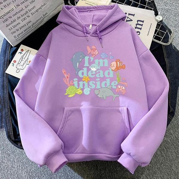 Sweats à capuche pour femmes 2023 I'm Dead Inside Dolphin Cartoon Hoodie Hommes / femmes Pull ample Kawaii Anime Vêtements Sense Of Design Sweatwear Automne