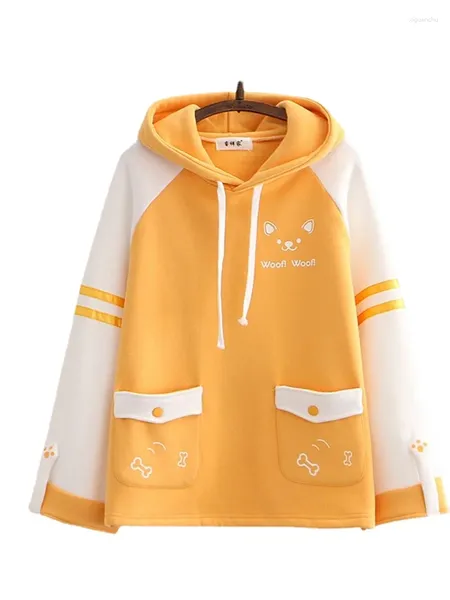 Sweat à capuche féminin 2023 Kawaii Fleece chaude à sweat à sweat chaud femme mignon filles jaunes sweat épais