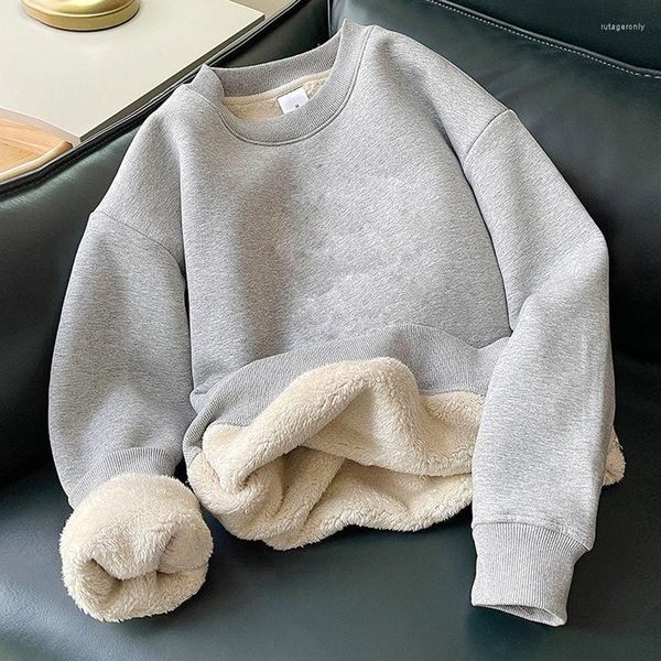 Sweats à capuche pour femmes 2023 Hiver Hommes Femmes Sweat-shirt en molleton Mode O-Cou Épais Chaud Casual Oversize Solide Chemise à l'épreuve du froid Pull Flanelle 5