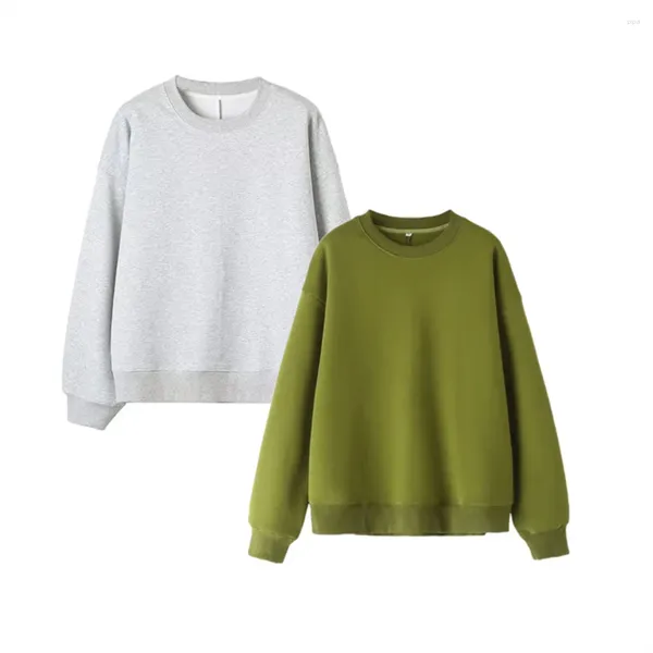 Sweat-shirt à capuche gris clair pour femmes, Version ample, col rond, épaules, manches longues, côtelé, 2024, 1196530
