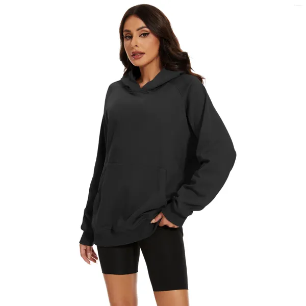 Sweat-shirt à capuche pour femmes, couleur unie, manches Raglan avec poches, mode ample, vêtements pour femmes, automne et hiver 2024