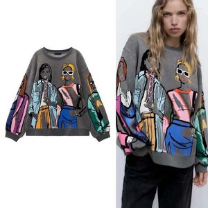 Women's Hoodies 2024 Casual Character Print Loose Pullovers Women Vintage O Neck Coats Designed Graphics Hoodie Y2k Female Streetwear Chic