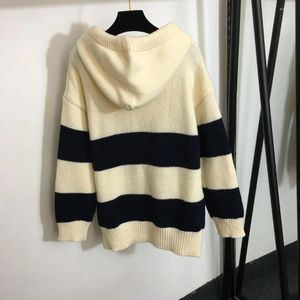 Dameshoodies 2024 geborduurde hoodiesweater met contrasterende strepen en capuchon - mode-elegantie met lange mouwen