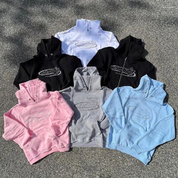 Sweats à capuche pour femmes 2024 Lettre Diamond High Street Hip-Hop Pull à capuche en vrac Femmes Y2K American Retro Trend Sweat-shirt surdimensionné Hommes