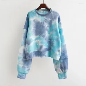 Dameshoodies 2024 Lente en Herfst Trend Fried Street Tie Dyed Ronde hals Hoge taille Koreaanse versie Losse casual korte trui