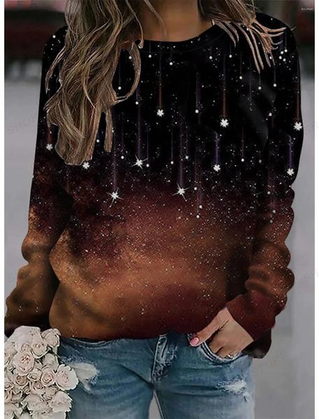 Sudaderas con capucha para mujer 2024 sudadera pulóver básico rojo azul otoño 3D cielo estrellado estampado fin de semana fiesta cuello redondo abrigo de manga larga