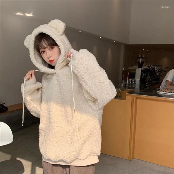 Sweats à capuche pour femmes 2024 hiver chaud laine ours oreille sweat à capuche surdimensionné hauts femmes Style coréen étudiants grande taille pull