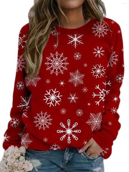 Sudaderas con capucha para mujer 2024 Ropa de mujer Jersey con estampado navideño Tops Manga larga O Cuello Sudaderas Ropa informal para fiesta de Navidad 8 colores