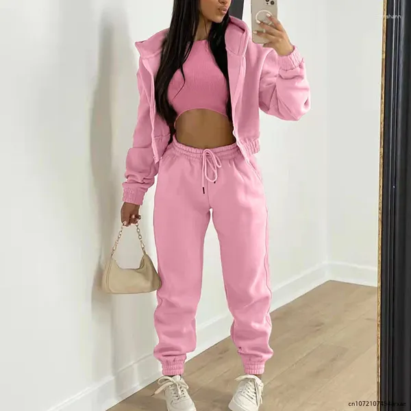 Sweats à capuche féminine 3 morceaux Ensembles à manches longues décontractées Zip High Tlans Tanksweatpants Jogger Pant à pantal