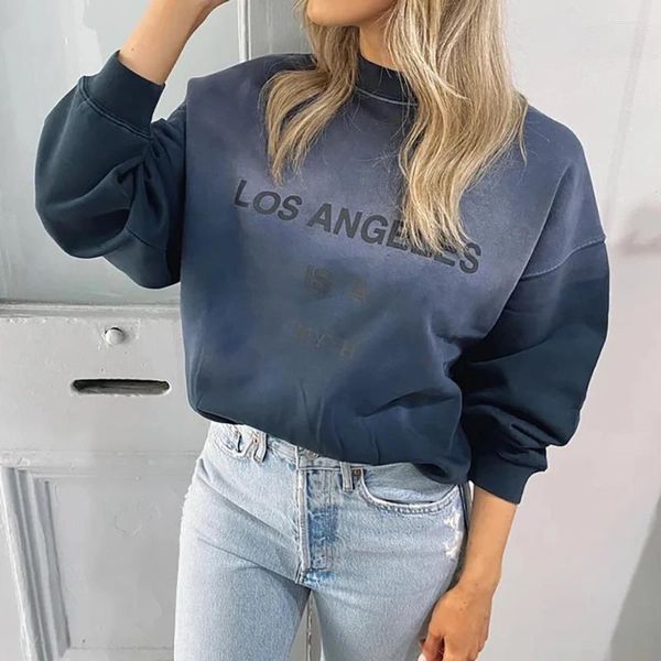 Sweats à capuche pour femmes Aich Mirror City Letter Sweat-shirt imprimé graphique Femmes à manches longues O-Cou Coton Femme Pull Vintage Casual Lady Top