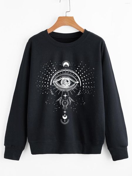 Sudaderas con capucha para mujer, sudadera con ojo que todo lo ve, jerséis espirituales de sol y luna, Top Vintage informal de algodón a la moda para mujer