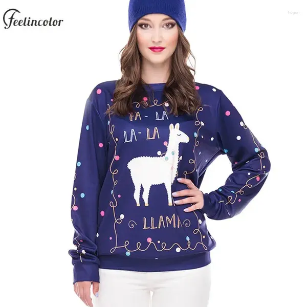 Sudaderas con capucha para mujer Sudadera con estampado de alpaca Mujer Hombre Jersey navideño feo 5 colores Ropa de gran tamaño con cuello redondo para parejas Regalo de Navidad para adultos