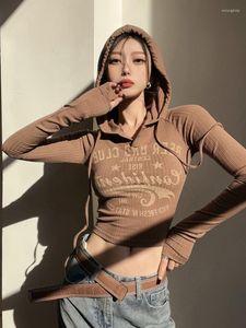 Sweats à capuche pour femmes American Retro Femmes Automne Manches longues Graphique Imprimer Crop Top Femme Mode Harajuku Kpop High Street Skinny Y2k Tees