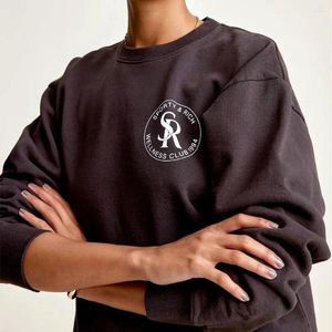 Dames Hoodies Amerikaans Vintage Lente Herfst Badstof Katoen Bedrukken Sweatshirts Zwart Lange mouw Los Casual Trui Ronde hals 90's