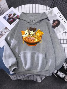 Sweats à capuche pour femmes Anime Chats mangeant des nouilles Ramen japonaises Femmes Sweat-shirt Harajuku surdimensionné manches longues Mode Automne Pull Femme