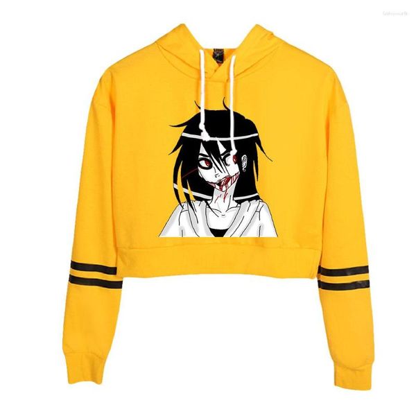 Sudaderas con capucha para mujer Anime Jeff The Killer Crop Top Sudadera con capucha Harajuku Sudadera recortada Streetwear Hip Hop Manga larga Jersey Tops Sudaderas