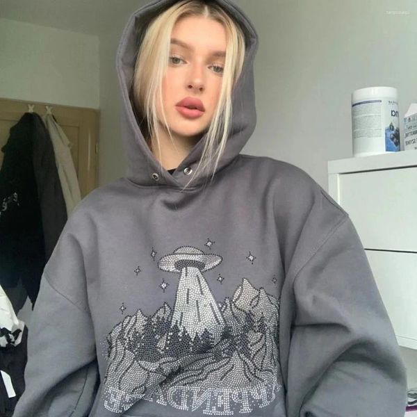 Sweats à capuche pour femmes Arajuku personnalité Alien UFO Capture Die hommes et sweat Couple d'hiver