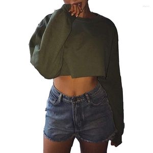 Women's Hoodies Army Green 2023 Women Lantern Lange Mouw Top O-Neck Sweartshirt Crop Pullover Sport Active Hoodie Harajuku Kawaii G3081