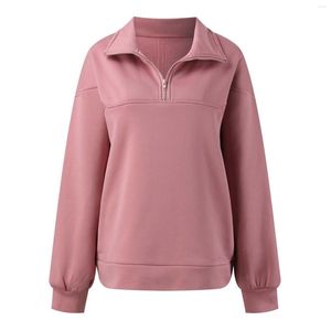 Sweat à capuche pour femme, automne et hiver, Simple, mode, revers, demi-fermeture éclair, sweat-shirt décontracté à manches longues, chemisier ample polyvalent