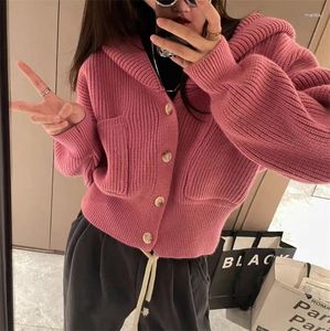 Sudaderas con Capucha para Mujer Otoño E Invierno Suéter con Capucha Corto Pequeño Engrosado Abrigo Suelto Casual Manga Larga Cárdigan De Punto De Hilo Grueso