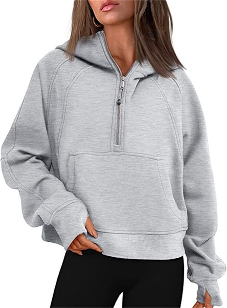 Sudaderas con Capucha para Mujer, Traje De Yoga para Otoño E Invierno, Sudadera con Capucha Deportiva con Media Cremallera para Mujer, Suéter Suelto De Estilo Corto De Felpa