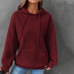Hoodies voor dames herfstkleding voor vrouwen losse tops met lange mouwen met zakken met pullover wafel zacht en comfortabel sweatshirt