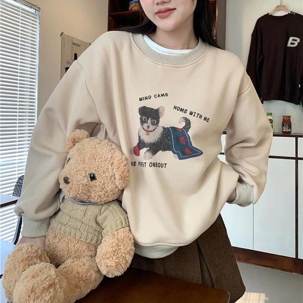 Sweats à capuche pour femmes Automne Mode Femmes Sweat-shirt Y2k Harajuku Dessin animé Chien Imprimer Pull Femme Épaissi Peluche Court O Cou Jumper Mujer