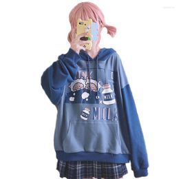 Sweat à capuche femme automne Harajuku Kawaii lait d'agneau imprimé graphique sweat à capuche poche kangourou pull adolescent filles vêtements quotidiens