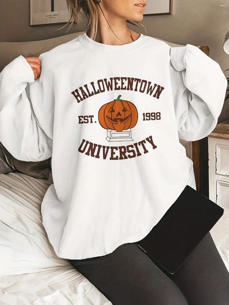 Sweats à capuche pour femmes automne sweat pour femmes Est.1998 université Halloween imprimé pull chaud manches longues col rond sweat à capuche femme décontracté