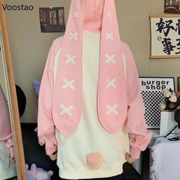 Sudaderas con capucha para mujer, Sudadera con capucha adorables largo con orejas para mujer, abrigo holgado de dibujos animados bonitos Harajuku, jersey Kawaii Kpop para chicas