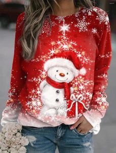 Dameshoodies Herfst Winter Kersttrui Vintage elegante tops Dames O-hals bedrukt sweatshirt met lange mouwen Street Fashion Sneeuwpop