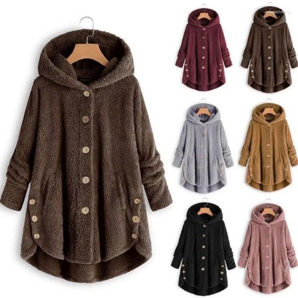 Sudaderas con capucha para mujer, abrigo de otoño e invierno, chaqueta de lana cálida con oso de peluche, abrigos con capucha de felpa para mujer, Color sólido