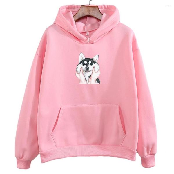 Sudaderas con capucha para mujer, suéter de otoño e invierno para mujer, sudadera de Husky de dibujos animados Kawaii, sudadera informal de moda Harajuku, prendas de vestir para mujer con perro