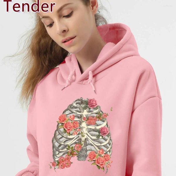 Sudadera con capucha para mujeres Autumn Winter Skull Fashion Woemns Flowers Design Sweined Sweins Sketies Holy 2024 Pink Hip Hop Harajuku Sampan