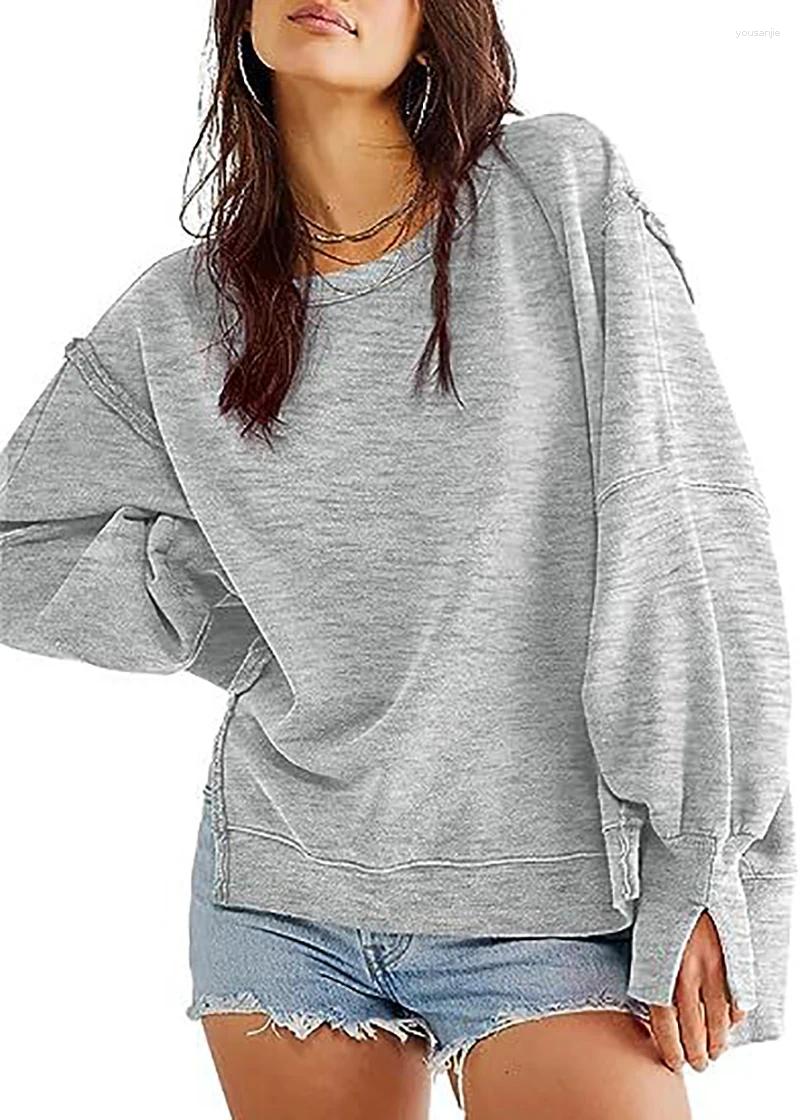 Women's Hoodies Autumn Winter Sweatshirts Women Trendy Long Sleeve Crew Neck Solid Hem Split Streetwear Casual Loose Oversized Pullovers