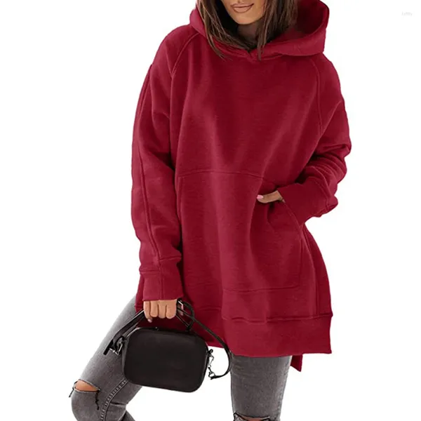 Sudaderas con Capucha para Mujer Otoño Mujer Sudadera con Capucha De Lana Jersey Color Sólido Baggy Largo Bolsillo De Gran Tamaño Sudadera con Capucha Top Jersey Ropa Mujer