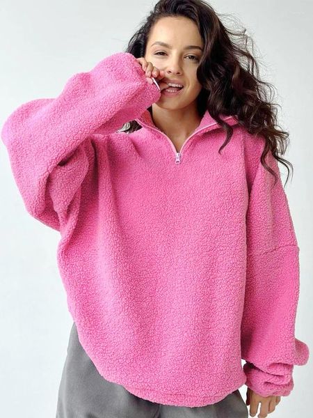 Sweats à capuche féminine Aynaray 2024 Automne hiver streetwear solide Sweethirt Femmes Sweatshirt Long Sweet Soversized Casual Rose Teddy Tops