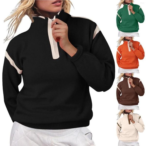 Sweat à capuche pour femmes, pull en polaire à bandes, demi-fermeture éclair, manches longues, surdimensionné, haut court d'entraînement, équipes sportives