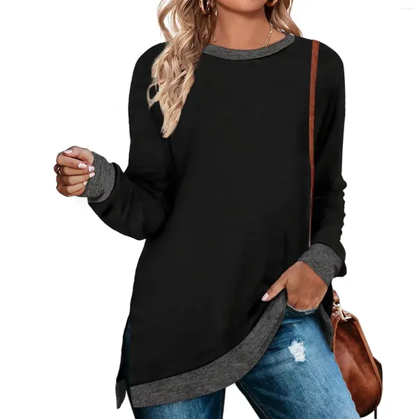 Mujer Sudaderas Con Capucha Básico Diario Señoras Suelto Moda Otoño Invierno Mujer Sudadera Túnica Tops Cuello Redondo Bloque De Color Manga Larga Suave Apertura Lateral