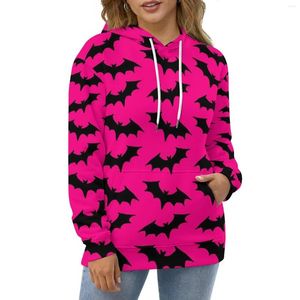 Sweat à capuche à manches longues pour femmes, imprimé chauve-souris, décontracté, rose et noir, mignon, Harajuku, vêtements amples et surdimensionnés personnalisés