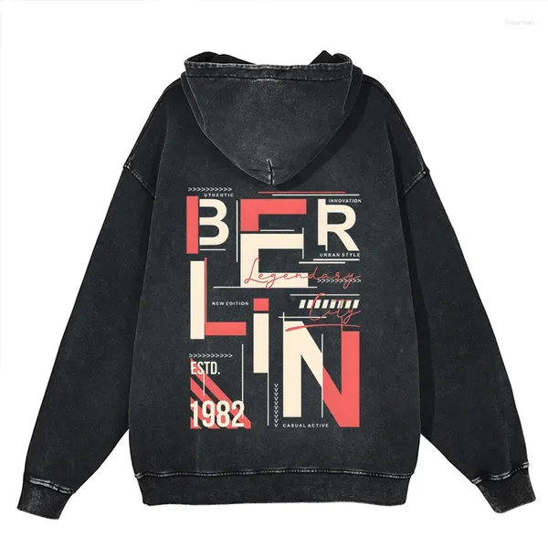Sweats à capuche pour femmes Berlin Estd 1982 Typographie Imprimer High Street Mode Hommes Femmes Pull Tops Hiver Coton Vintage Sweat-shirt surdimensionné