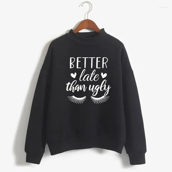 Sweats à capuche pour femmes MIEUX TARD QUE UGLY EYELASH Imprimer Femmes Sweat-shirt Doux Coréen O-Cou Pulls Tricotés Épais Automne Couleur Bonbon Fille