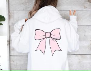 Dames Hoodies Grote Strik Sweatshirt Roze Lint Schattig Y2k Girly Pullover Top Coquette Trendy Esthetische Crewneck Hoodie Winter Dameskleding